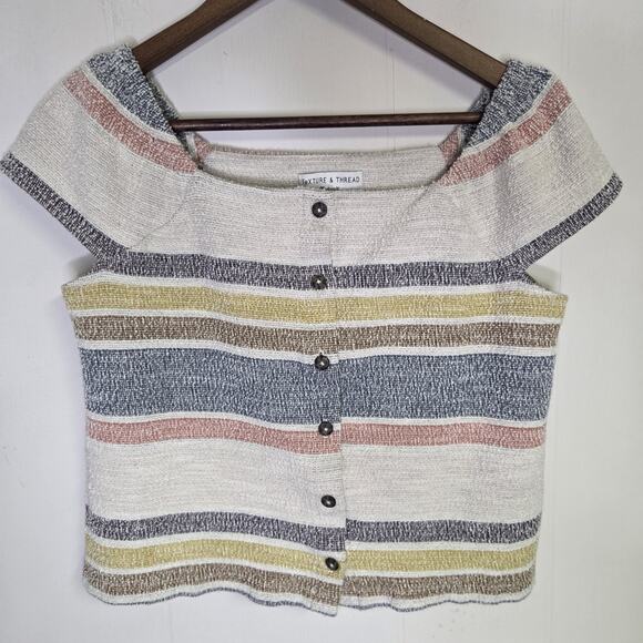 Madewell Texture & Thread Striped Cap Sleeve Top Size Medium - Picture 1 of 9